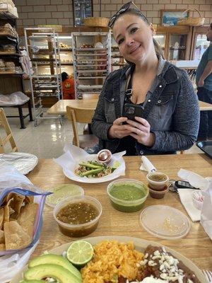 Chips and salsa and enchilada platter