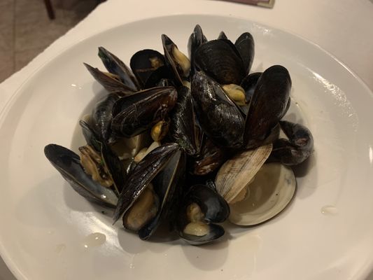 Clams and mussels in white sauce appetizer