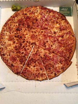 Large Half ham cheese thin crust pizza