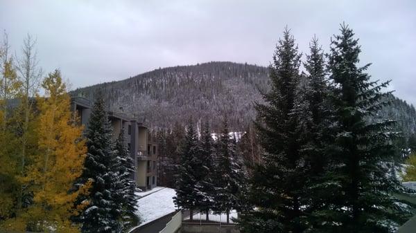 Snow capped mountains outside our room