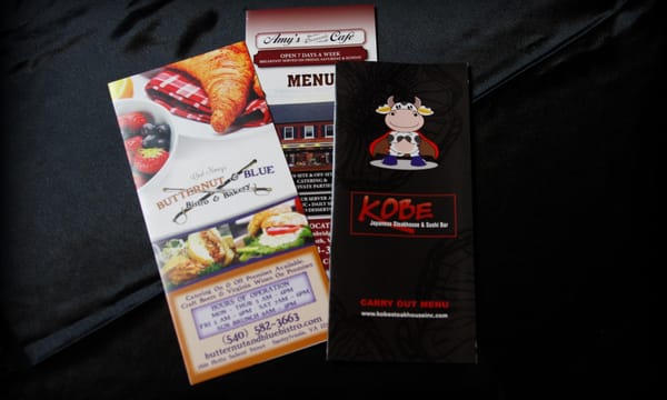 Menu printing and design for 3 Fredericksburg area restaurants