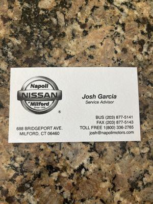 Josh Garcia - Service Advisor   Highly recommend using Josh. He's knowledgeable and helped us out through every step along the way.