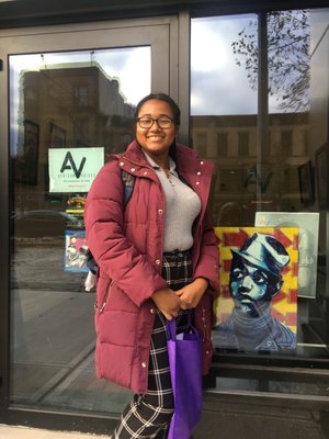 Pratt student Tamia Bailey visiting AV's What's Poppin' Gallery in Clinton Hill.