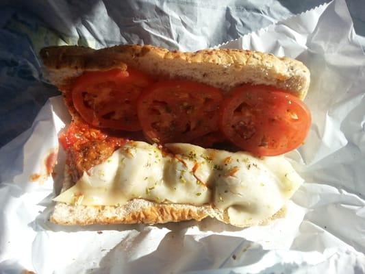 2$ Meatball with pepper jack & tomatoes on honey oat.. heaven.