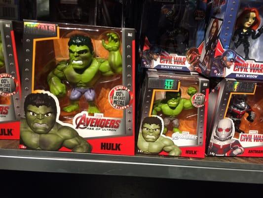 $17 6" metal die cast hulk, $17 4" metal die cast hulk. Diff sizes but same price.