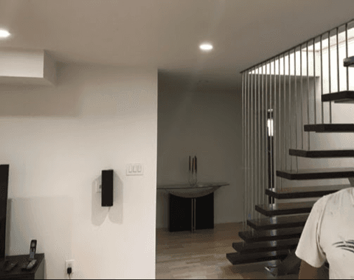 Modern style stair-railing, lighting, and hardwood floor installation - McLean, VA