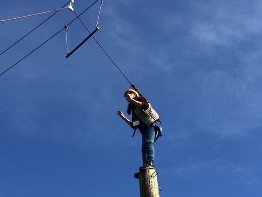 The Leap of Faith course.... Getting ready to jump for the trapeze!!!