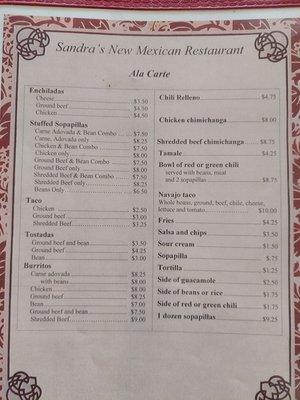 Menu - ala carte 8-23-23