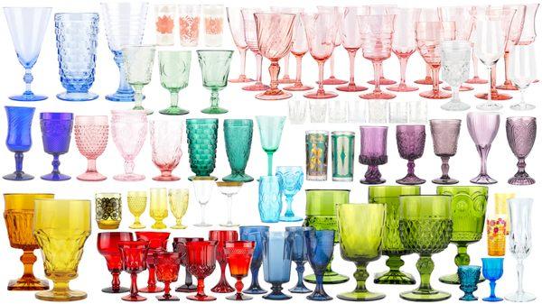 Colorful glassware rentals in Algonquin. We deliver, we pick up and we wash.