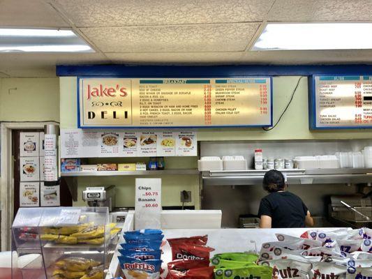 Chips, menu and cook at the griddle.