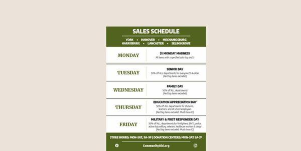 Our Sales Schedule