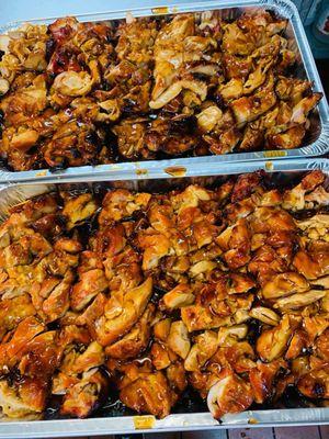 Bbq chicken large tray (these guys are so tender and flavorful) - we got them with white rice