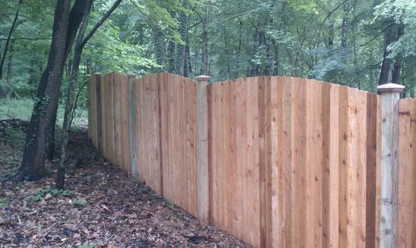 6ft high Red Cedar privacy fence with Convex top and red cedar post caps- Wayne PA