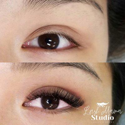 Volume Lash Extensions: multiple lightweight extensions fanned out and placed on each natural lash