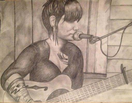 Original pencil sketch of Geri X. Her music can be found on youtube and tours the United States.