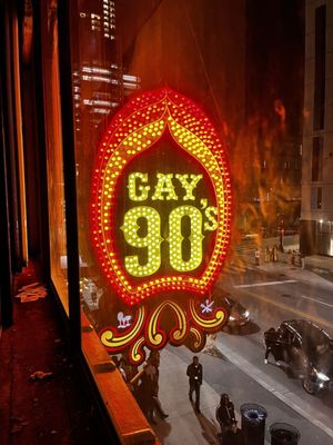 Iconic Gay 90's Sign adores the front entrance