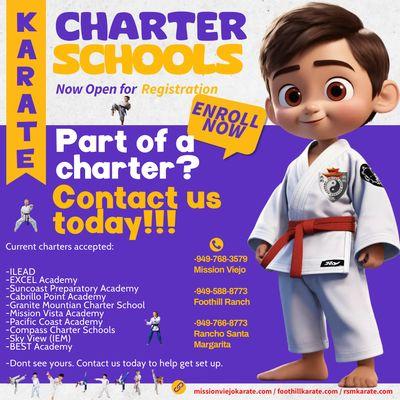 Part of a charter school? Contact us today to set up your self defense/Martial Arts classes today!!!