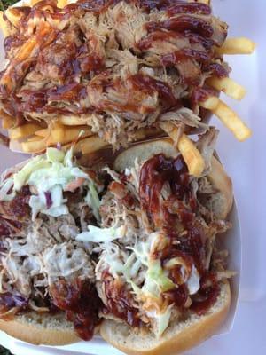 BBQ pulled pork sliders and fries. Real comfort food from Rancho A Go Go BBQ food truck