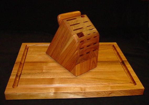 cutting board and knife block