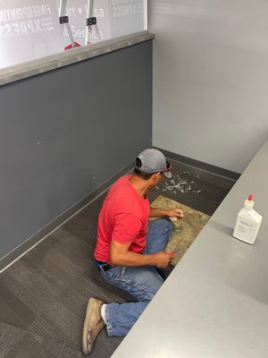 Erik jumping in fixing our ruined carpet time!