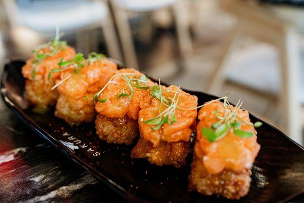 Spicy salmon crispy bites