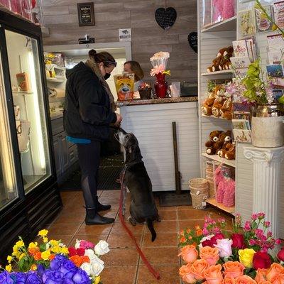 Marcy always welcomes Ollie with dog treats and love!