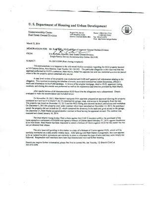 HUD Memo showing John Castillo of Southwest Elite Real Estate a.k.a. John Castillo & Associates had full knowledge misrepresenting property.