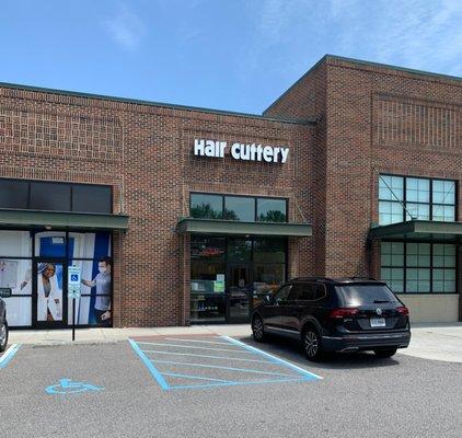 The front entrance of Hair Cuttery at Ghent Station Shopping Center.