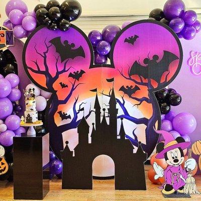 Avery's 1st birthday Disney in Halloween backdrop Decor by Four Forty Four Events www.fourfortyfourevents.com