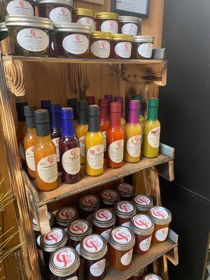 Locally made hot sauces, jams, and jellies