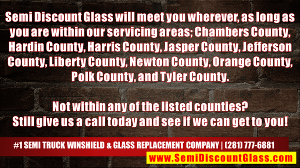 Same-Day & Next-Day Semi-Truck Windshield Replacement 20+ Years Specialist! "We Come To You!" (281) 777-6881