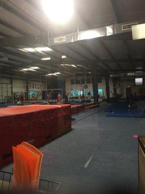 The gym has floor, bars, vault, beam and some fun tumble tracks!!