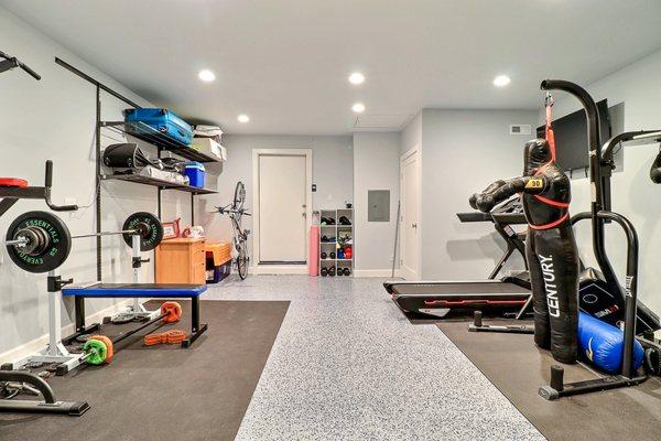 Garage remodeled into a home gym