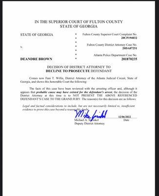 Case dismissed with another attroney Chris Tole ( College Park)