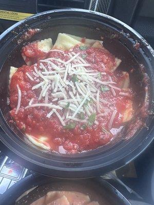 Spicy red sauce with five cheese ravioli