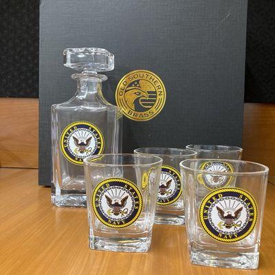 This beautiful U.S. Navy Decanter Whiskey Glass Gift Set would make a lovely retirement or promotion gift!