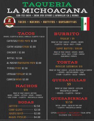 Here is our menu!!