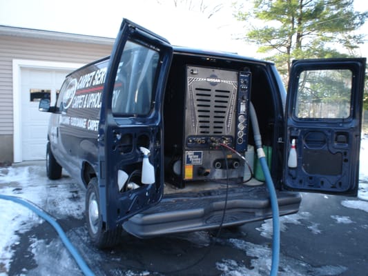 One of 5 of our truck mounted steam cleaning machines. This unit is a Power Clean NXT59 powered by a 4 cylinder Nissan engine.