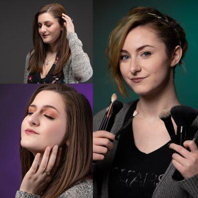 Collage of makeup portraits shot by Ryan D'Amicone. Makeup by Megan Lake pictured right.