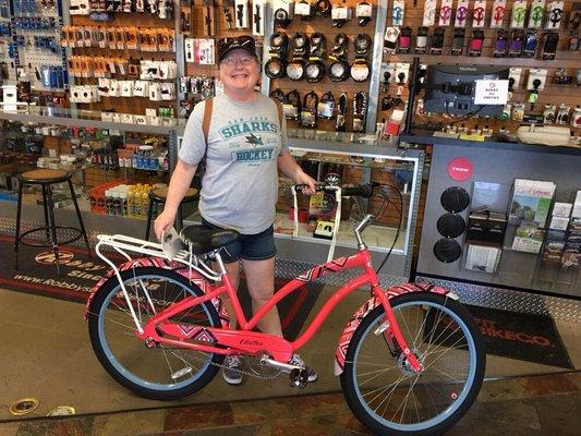 Happy wife with her new bike, "Sunshine."