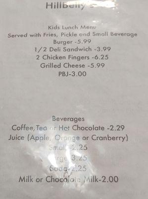 Kids Lunch Menu/Beverages (April 2023) - Subject to Change