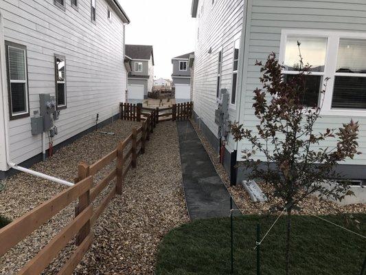 Crushed granite path, sod, sprinkler system, fence and trees installed for a client in Candelas, Arvada.