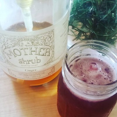 One of our herbal beverages at our botanical bar in shop - Elderberry Ginger Fizz!