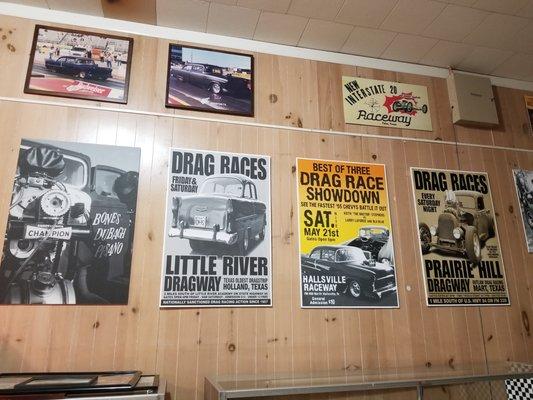 Added race car photos and decorative nostalgia like posters.