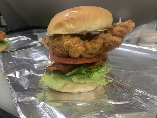 Never frozen hand-breaded chicken sandwich