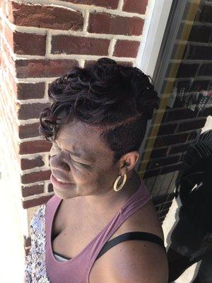 Side shaved with extacy curls