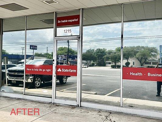 Commercial window tinting done by GeoTint San Antonio on storefront glass.