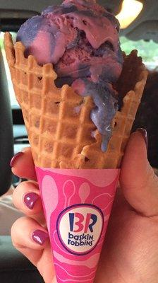 Cotton Candy in a waffle cone