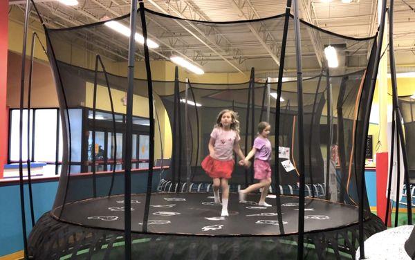 Girls just wanna have fun. Vuly Trampolines Inside our Super Showroom