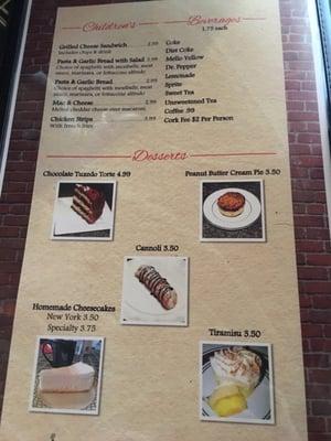 Kids menu and sweets